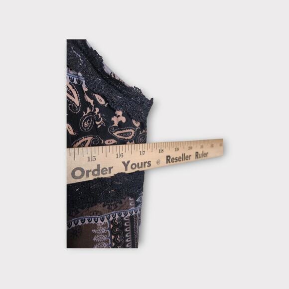 Cider Womens Paisley Patchwork Lace Trim Slip Dress Black Brown XL Whimsy Goth - Picture 7 of 9